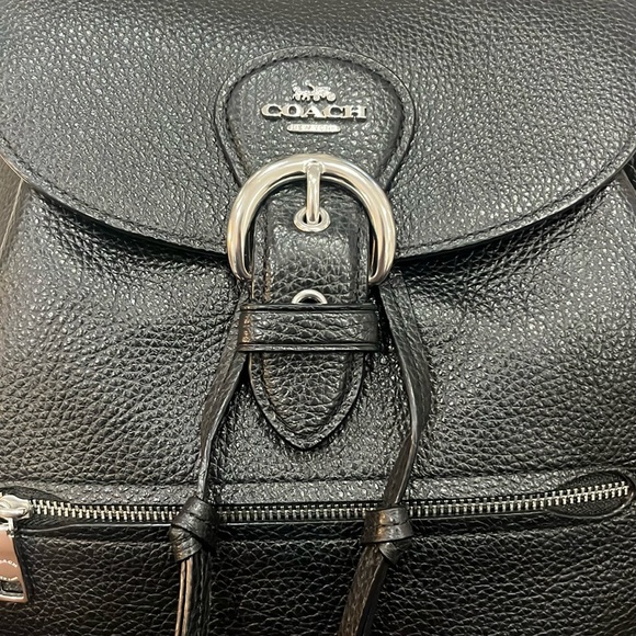 Coach Kleo Backpack Black Pebble Leather Snap Buckle Shoulder Strap Zip Pocket - Picture 8 of 9